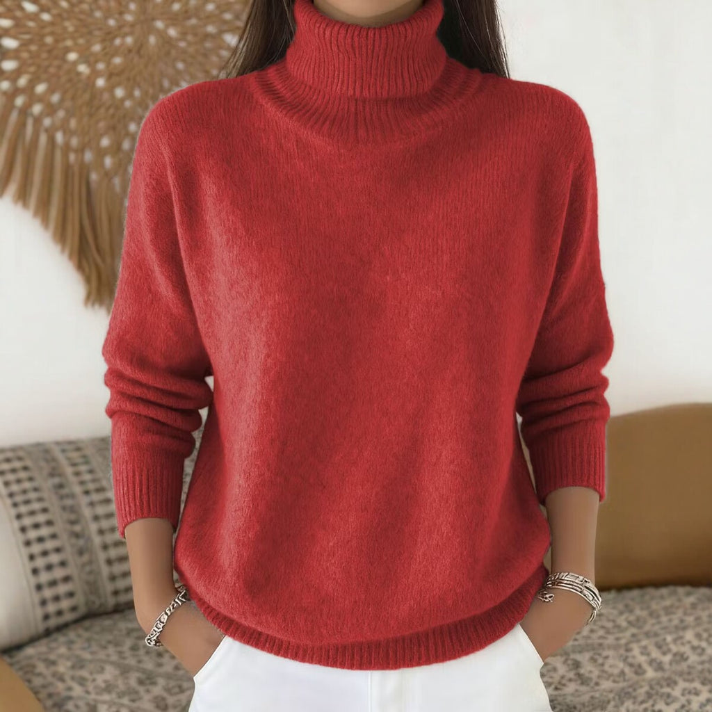 Womens Loose-fitting Solid-color Turtleneck Pullover Knit Sweater by Ricaloux