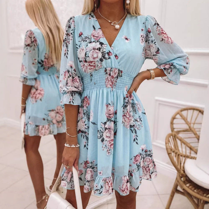 A-line Casual Chiffon Dress With A Fitted Waist And Ruffled Hem by Ricaloux
