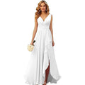 V-neck Pleated Slit Chiffon Dress With Tie Straps – Premium 0 | RICALOUX