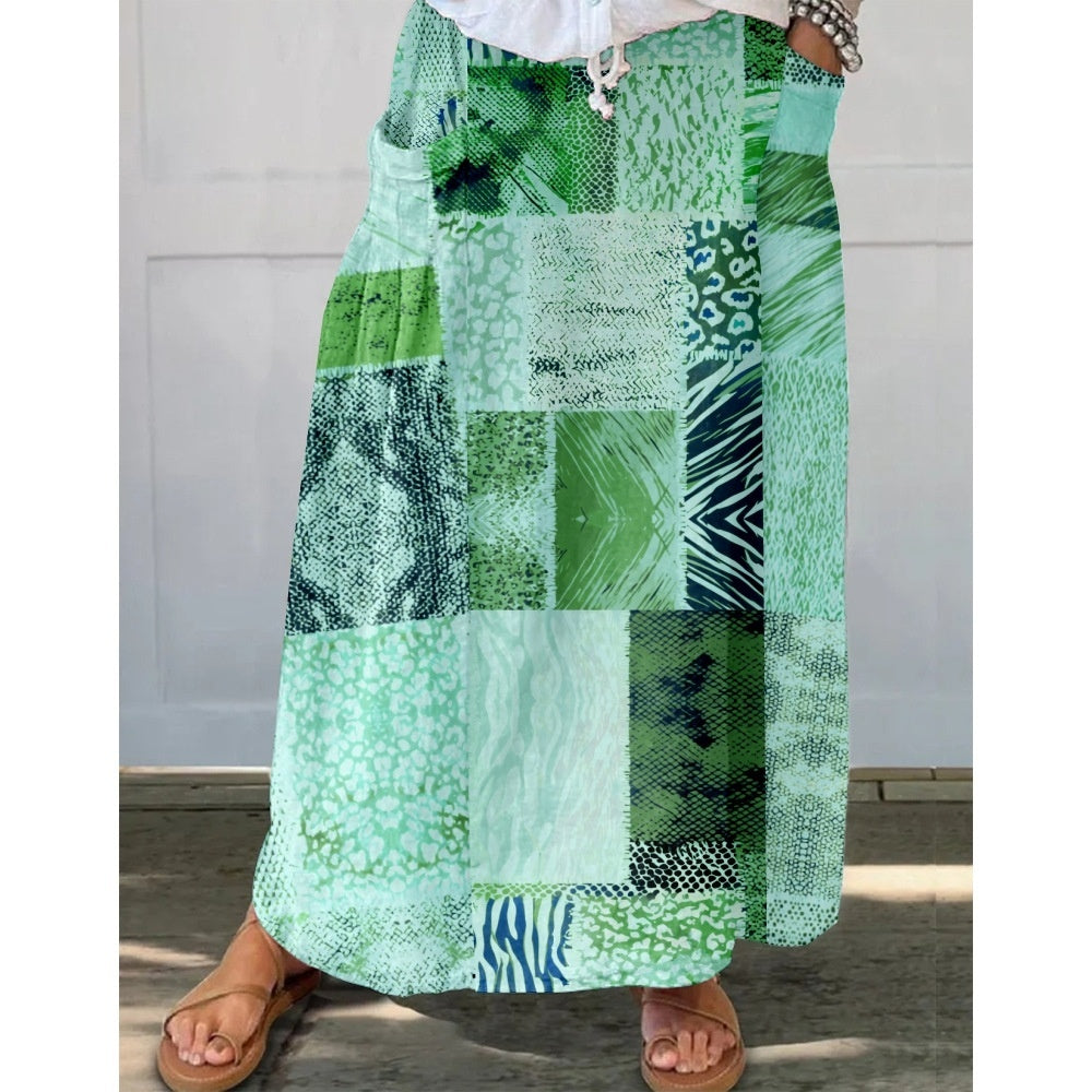 Womens Fashionable Printed Plus-Size Skirt With Pockets by Ricaloux