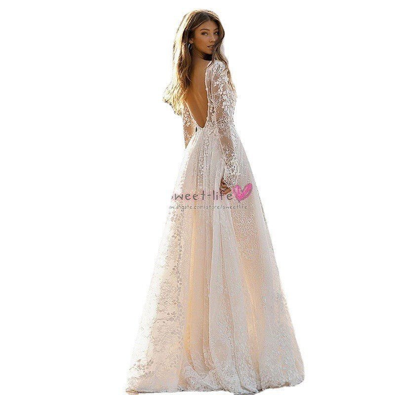 Women's Wedding Dress Lace Long Sleeve Dinner Party Gown - RICALOUX
