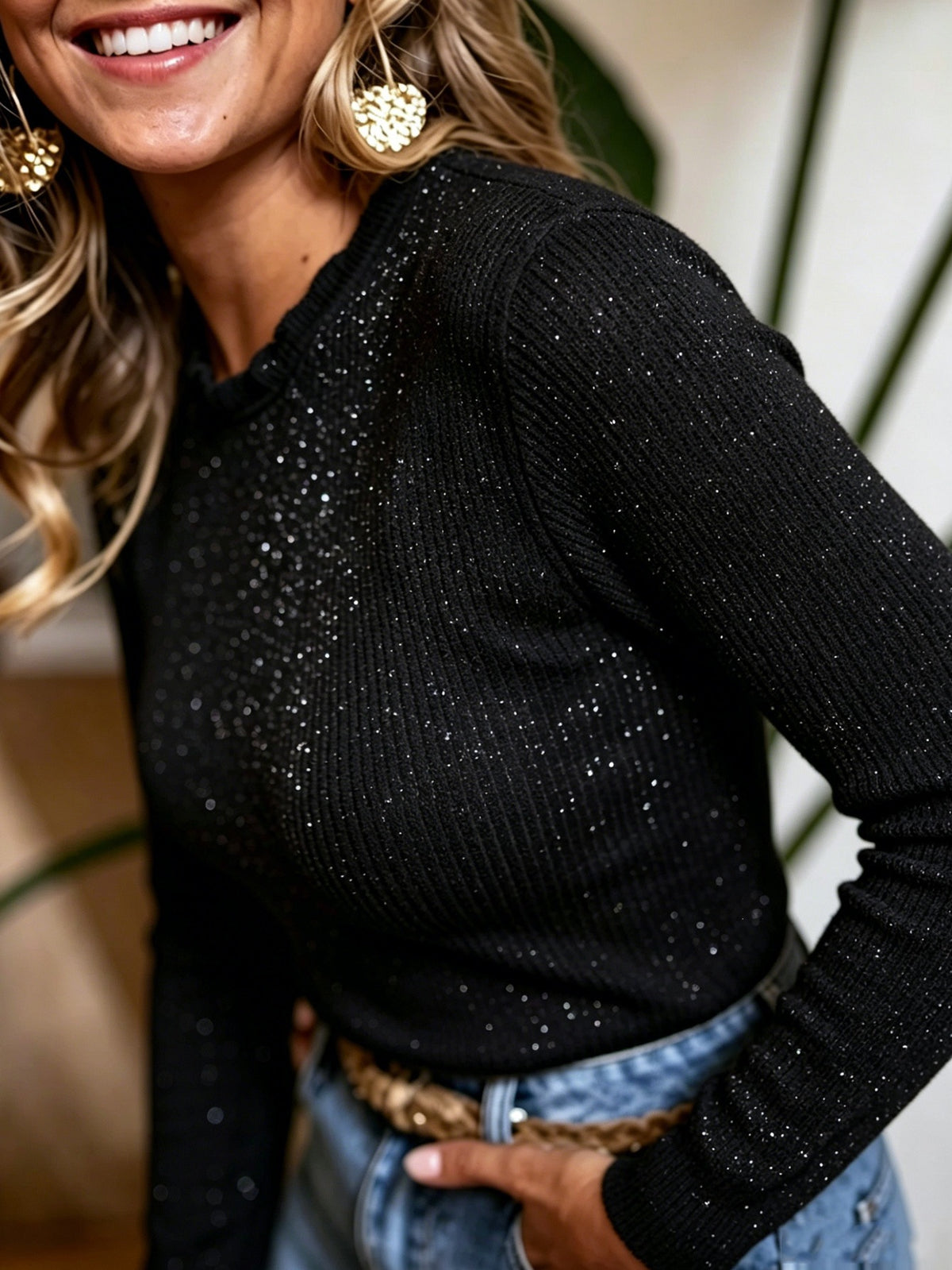 Elegant Half-high-neck Long-sleeve Knit Sweater by Ricaloux
