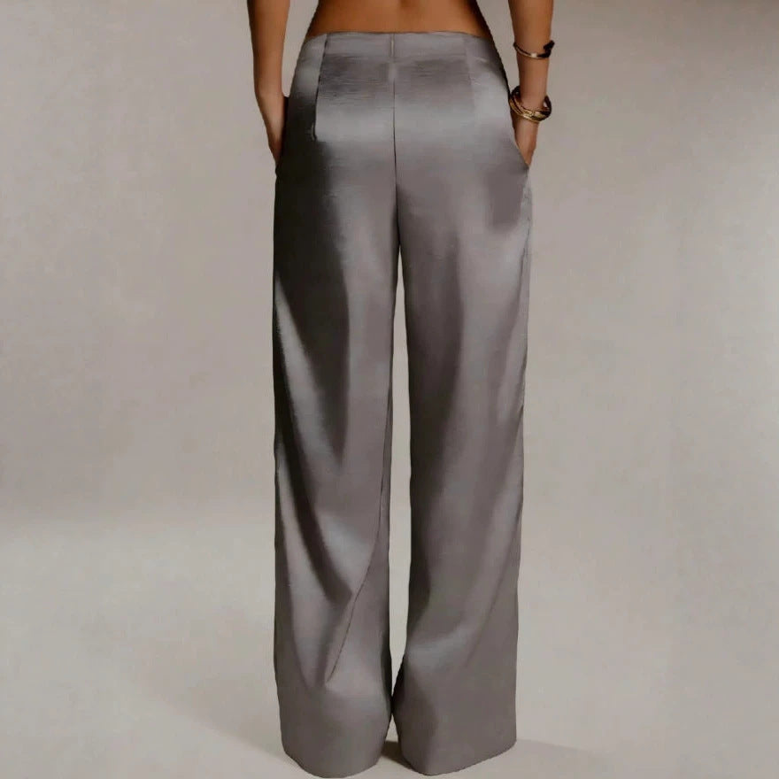 Womens Casual Solid-color Satin Wide-leg Pants by Ricaloux