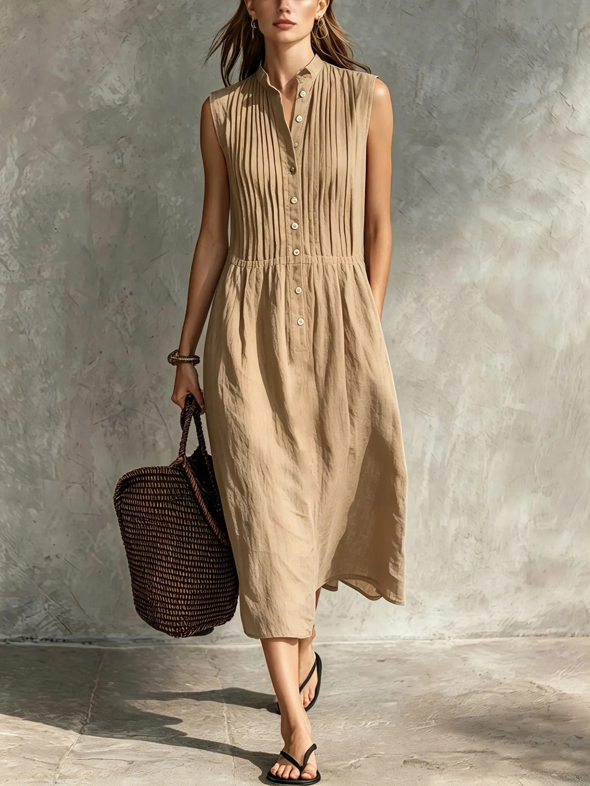 Womens Fashion Simple And Elegant Sleeveless Single-breasted Dress by Ricaloux