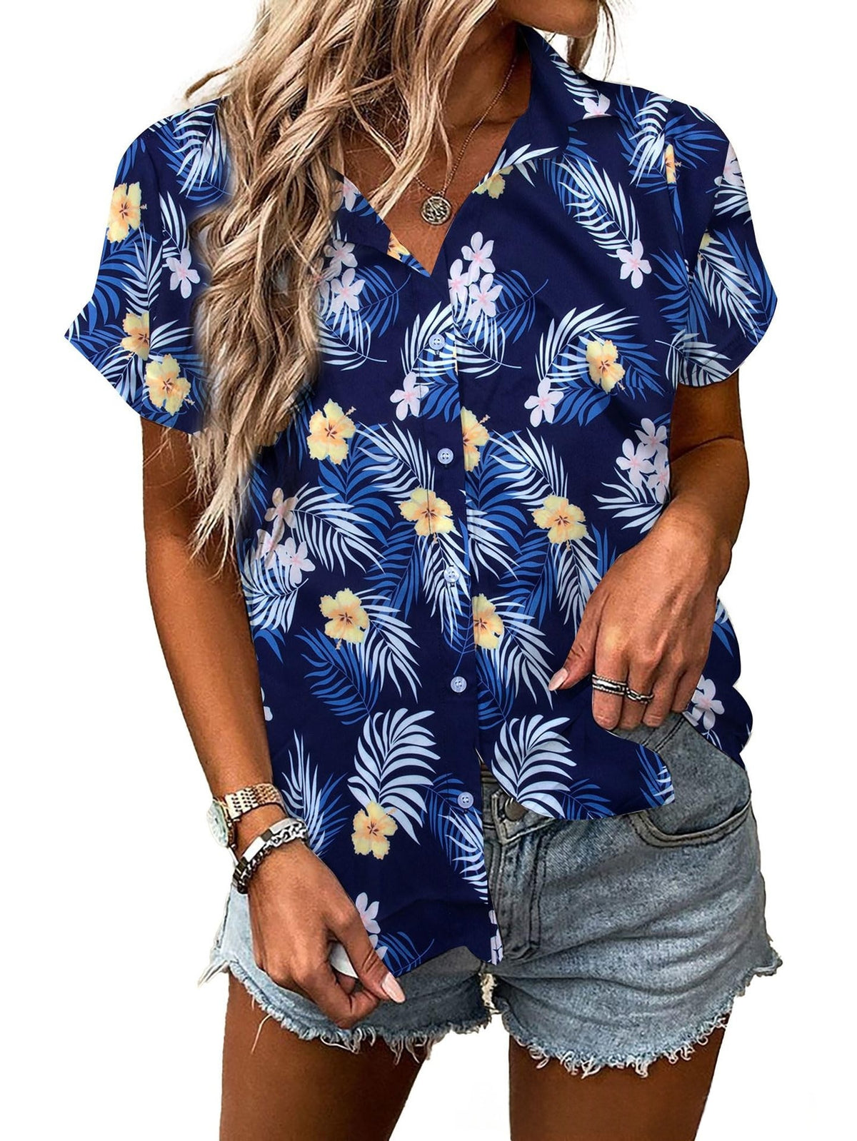 Womens Fashion Plus-Size Floral Loose-Fitting Shirt by Ricaloux