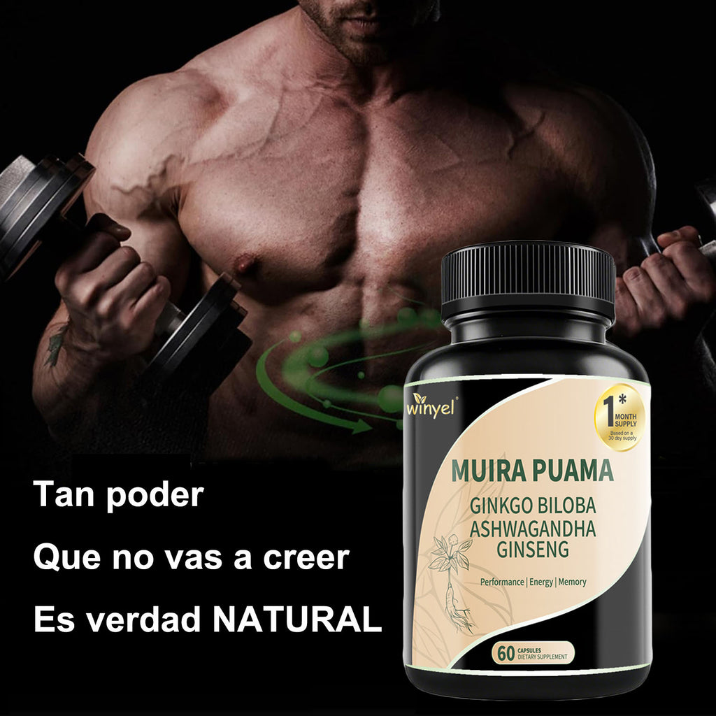 Muira Puama Ginseng Ashwagandha Ginkgo Tribulus Herbal Supplements Unleash Your Potential Through Our Pills Dietary Supplements, Help Promote An Active And Healthy Lifestyle 60 Capsules by Ricaloux