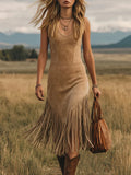 Suede Western Style Tassel Dress by Ricaloux
