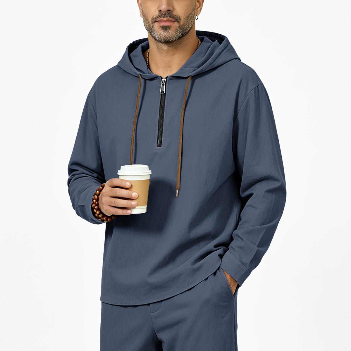 Mens Linen Hooded Half-Zip Sweatshirt by Ricaloux