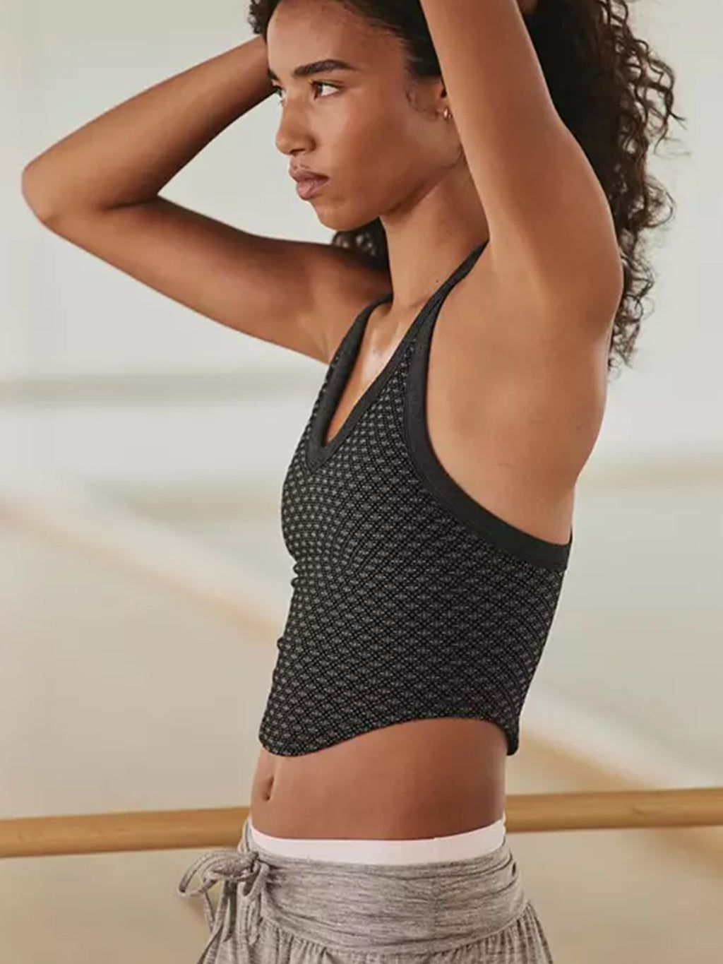 Jacquard Yoga Tank Top, Racerback Sports Bra With Padded Cups, Side Breast Support, V-Neck Sports Brassiere by Ricaloux