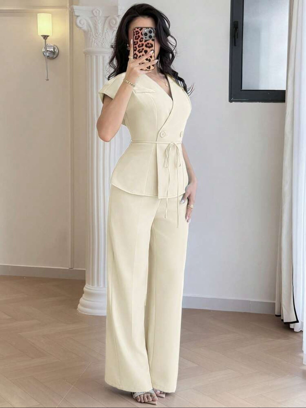 Womens Casual-Style Lace-Up Button Vest And Pants Set – Premium 0 | RICALOUX