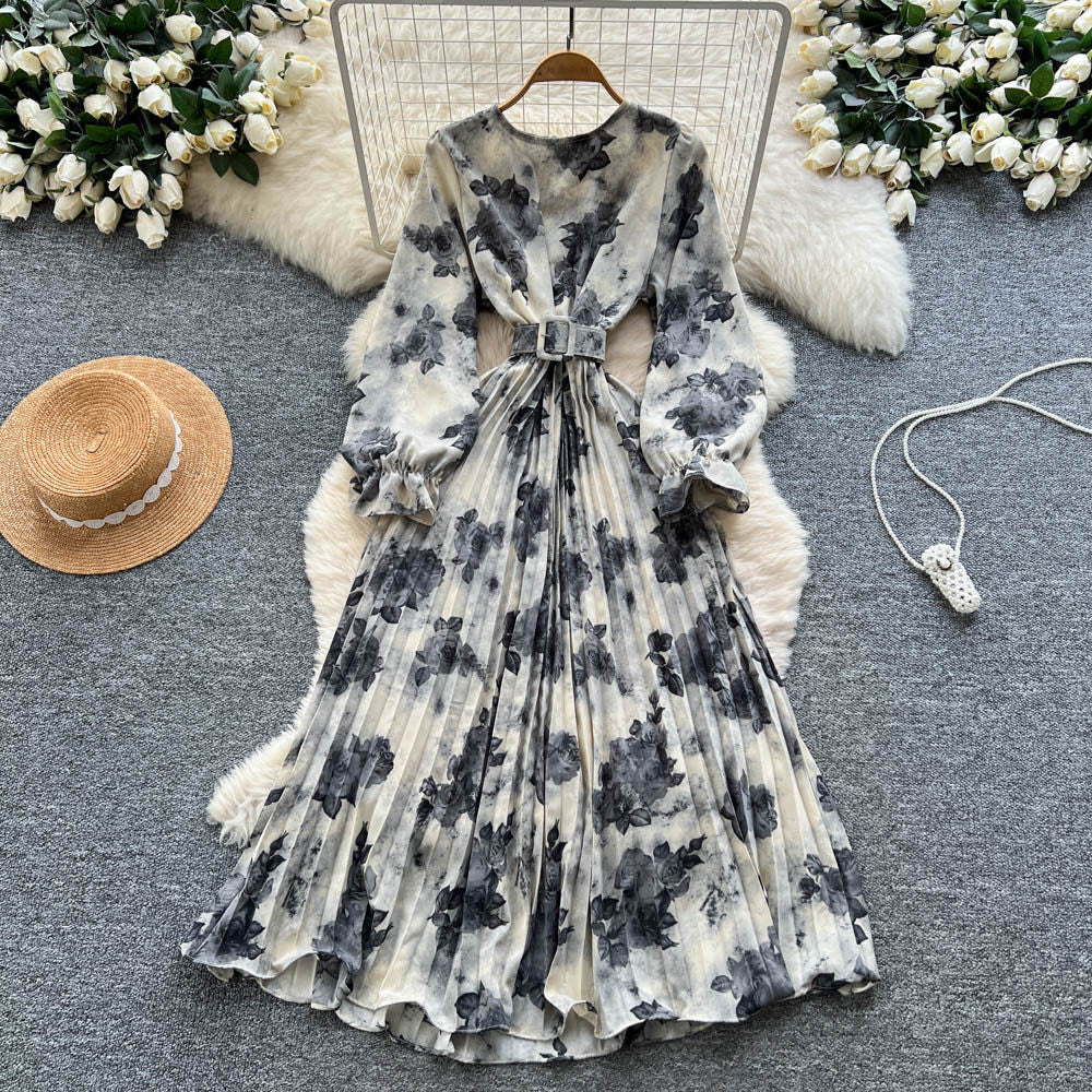 Womens French-style Vintage Chic Printed Dress by Ricaloux