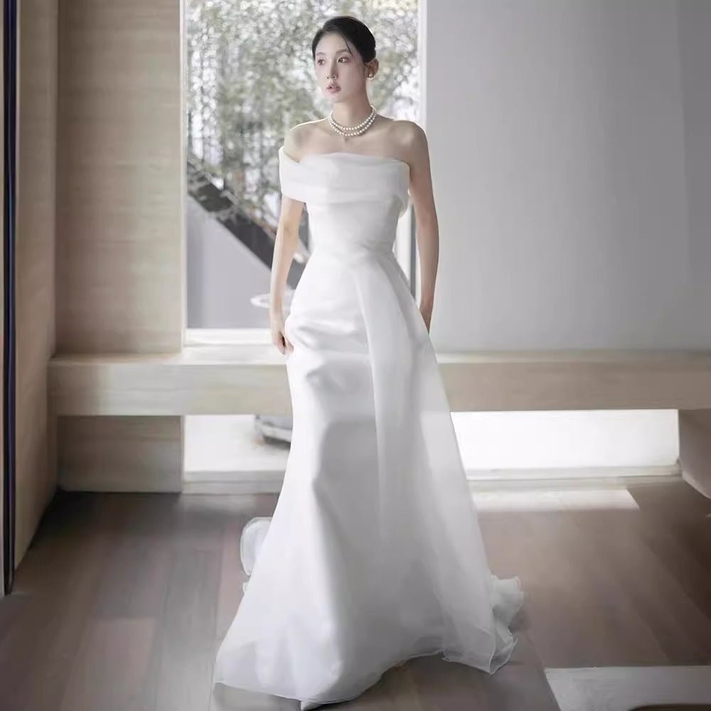 French Off-shoulder Light Wedding Dress Bride - RICALOUX