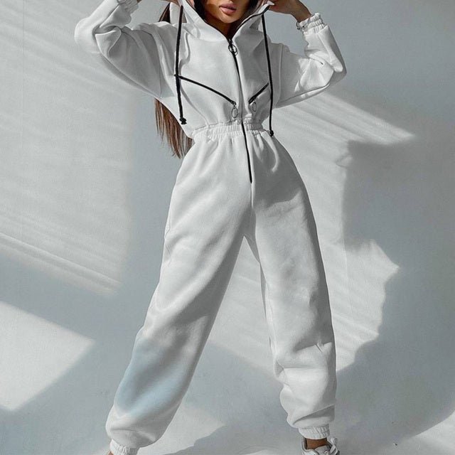 Casual Women Basic Hoodie Two Piece Sets Zipper Drawstring - RICALOUX