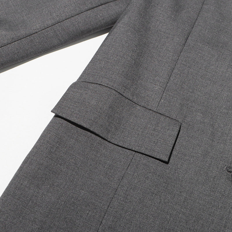 Elegant Grey Blazer Featuring A Lace-paneled Embroidered Lapel by Ricaloux