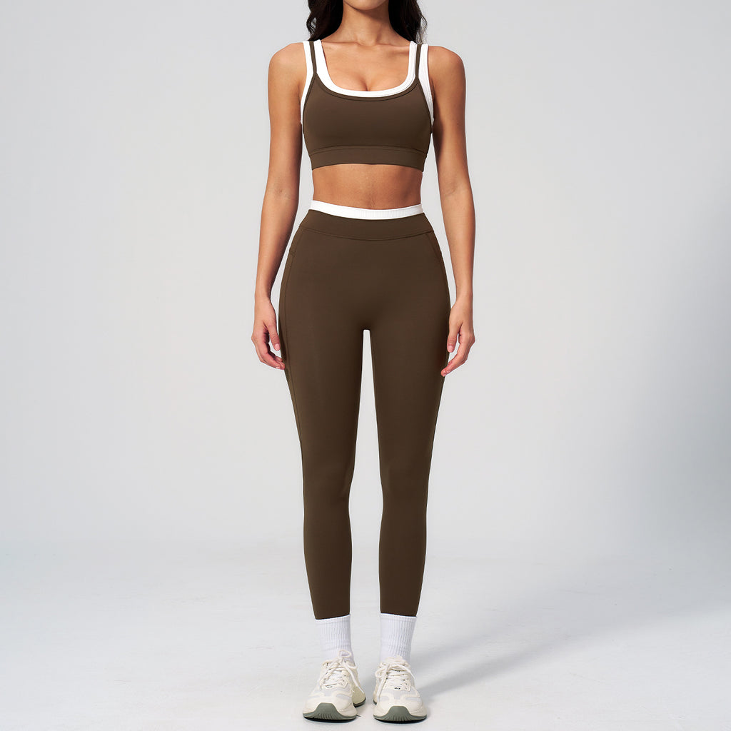 Contrast Nude Yoga Suit Thread by Ricaloux