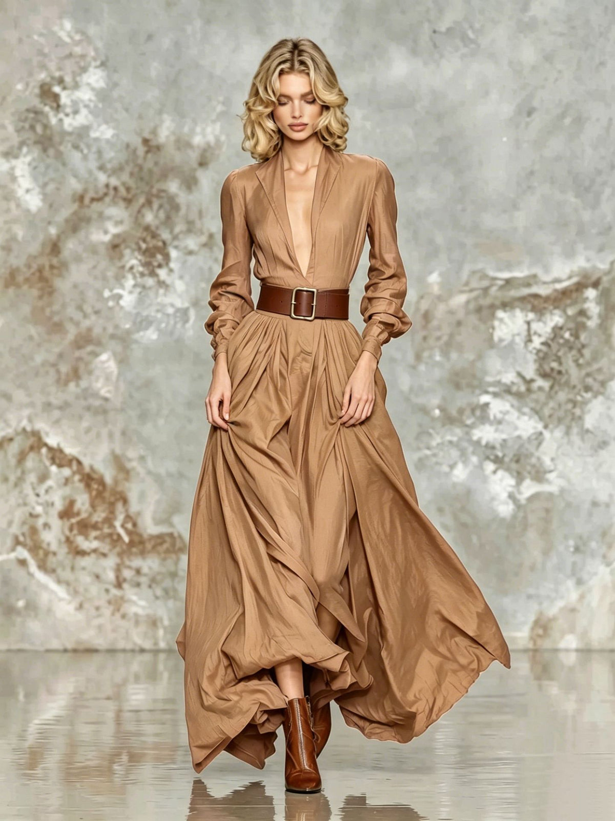 Long Skirt Waist-cinching Dress For Women by Ricaloux