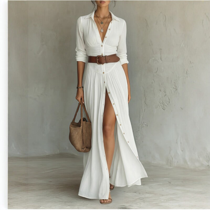 Womens Casual And Versatile V-neck Long Split Dress by Ricaloux