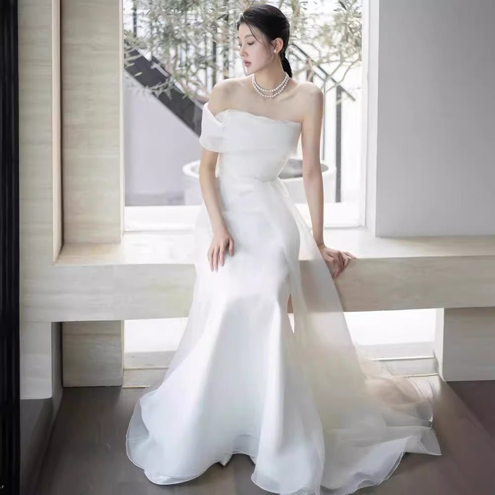 French Off-shoulder Light Wedding Dress Bride - RICALOUX