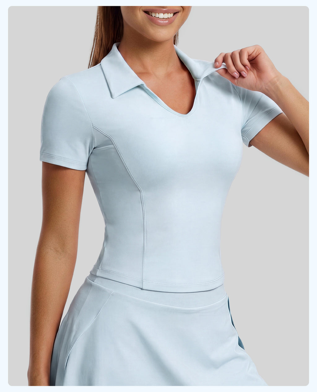Women's Solid Color Polo Collar Sports Short-Sleeve T-Shirt, Slim Fit Figure-Flattering Yoga Top by Ricaloux