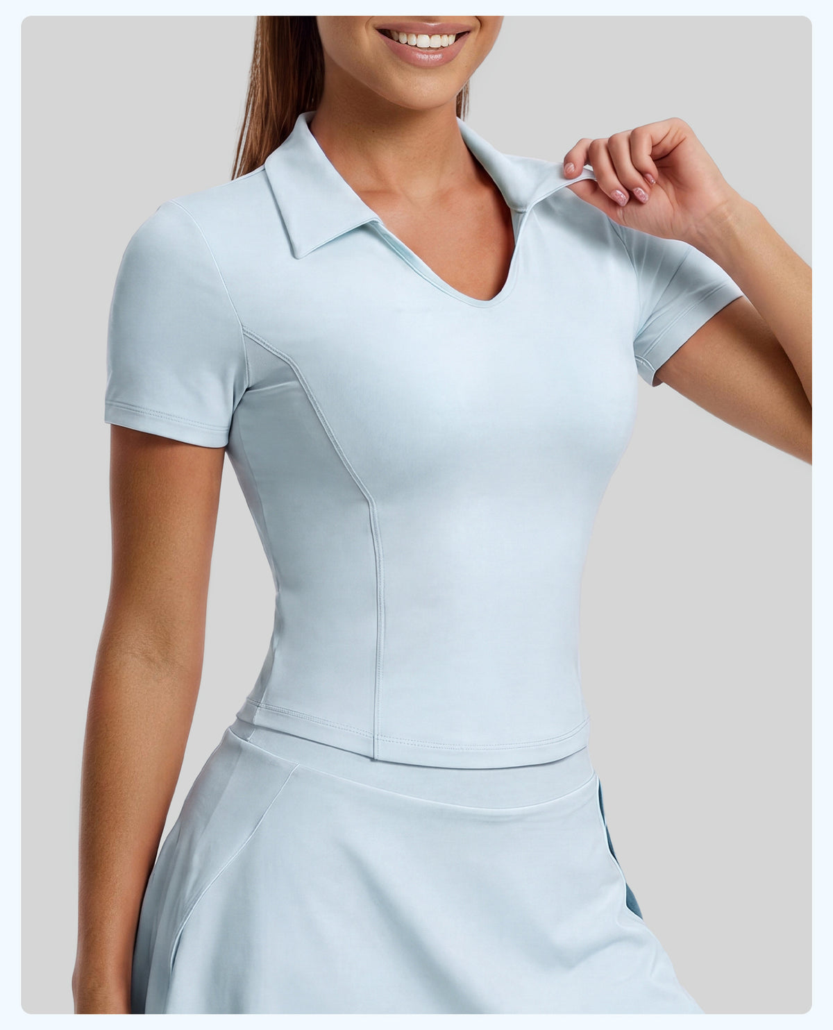 Women's Solid Color Polo Collar Sports Short-Sleeve T-Shirt, Slim Fit Figure-Flattering Yoga Top by Ricaloux