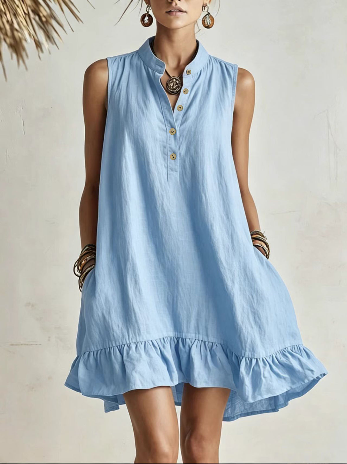 Cotton-linen Loose-fit Fashionable Casual Womens Dress by Ricaloux