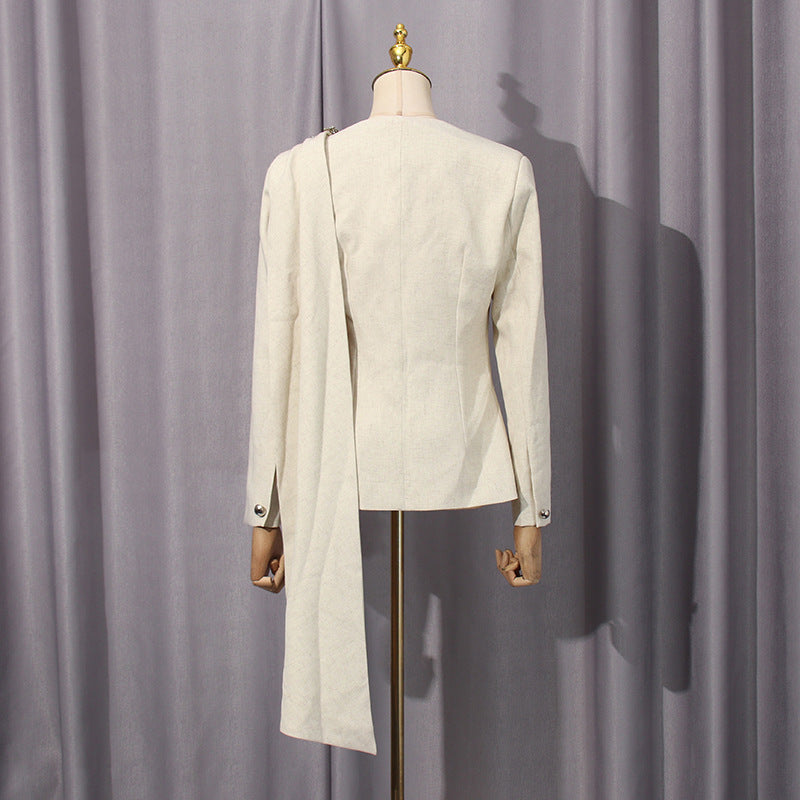 Scarf-collar Blazer Chic Suit Set For Petite Women by Ricaloux
