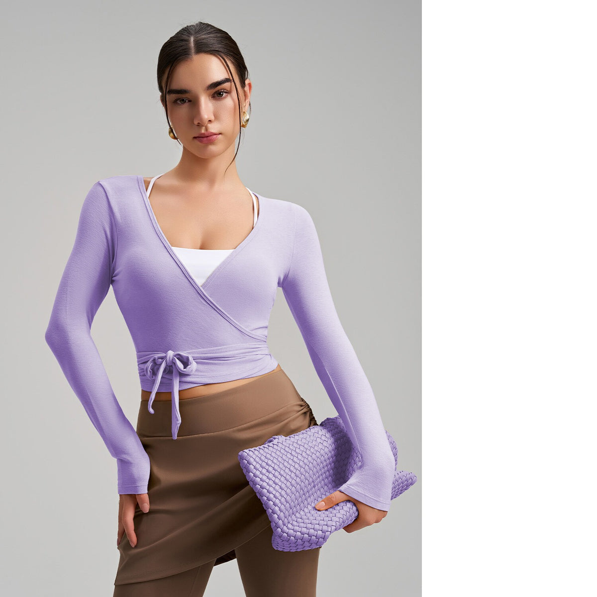 Stylish One-Piece Long-Sleeve Yoga Top With Tie Strap, High-End Outdoor Activewear With Four-Way Stretch For Sports, Dance And Fitness by Ricaloux