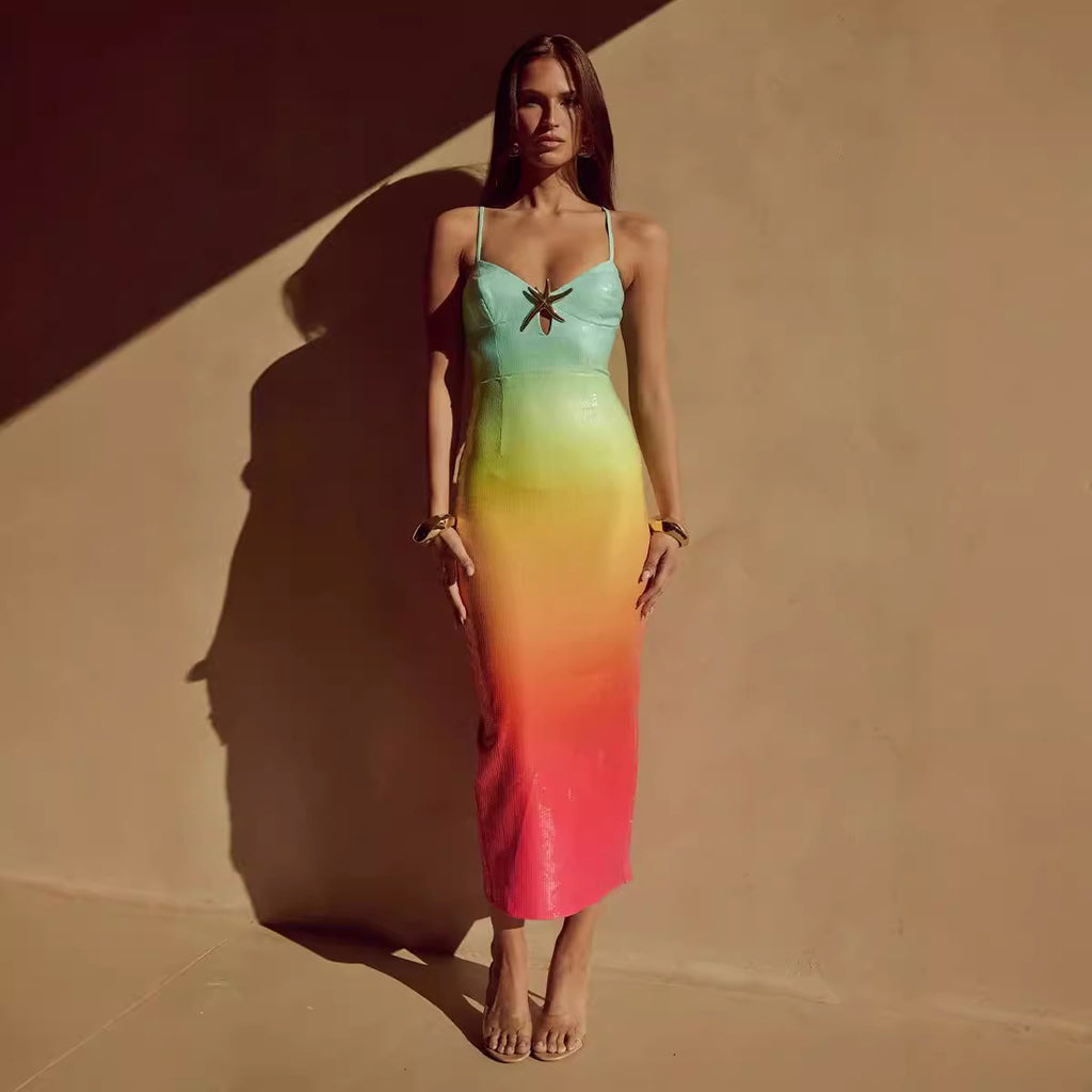 Womens Casual Strap Sequin-print Dress by Ricaloux