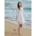 White Lantern-sleeve V-neck Dress – Premium 0 | RICALOUX