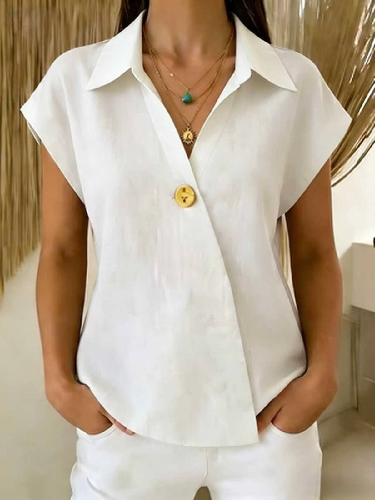 Loose-fitting Casual Lapel-button Top – Premium 0 | RICALOUX