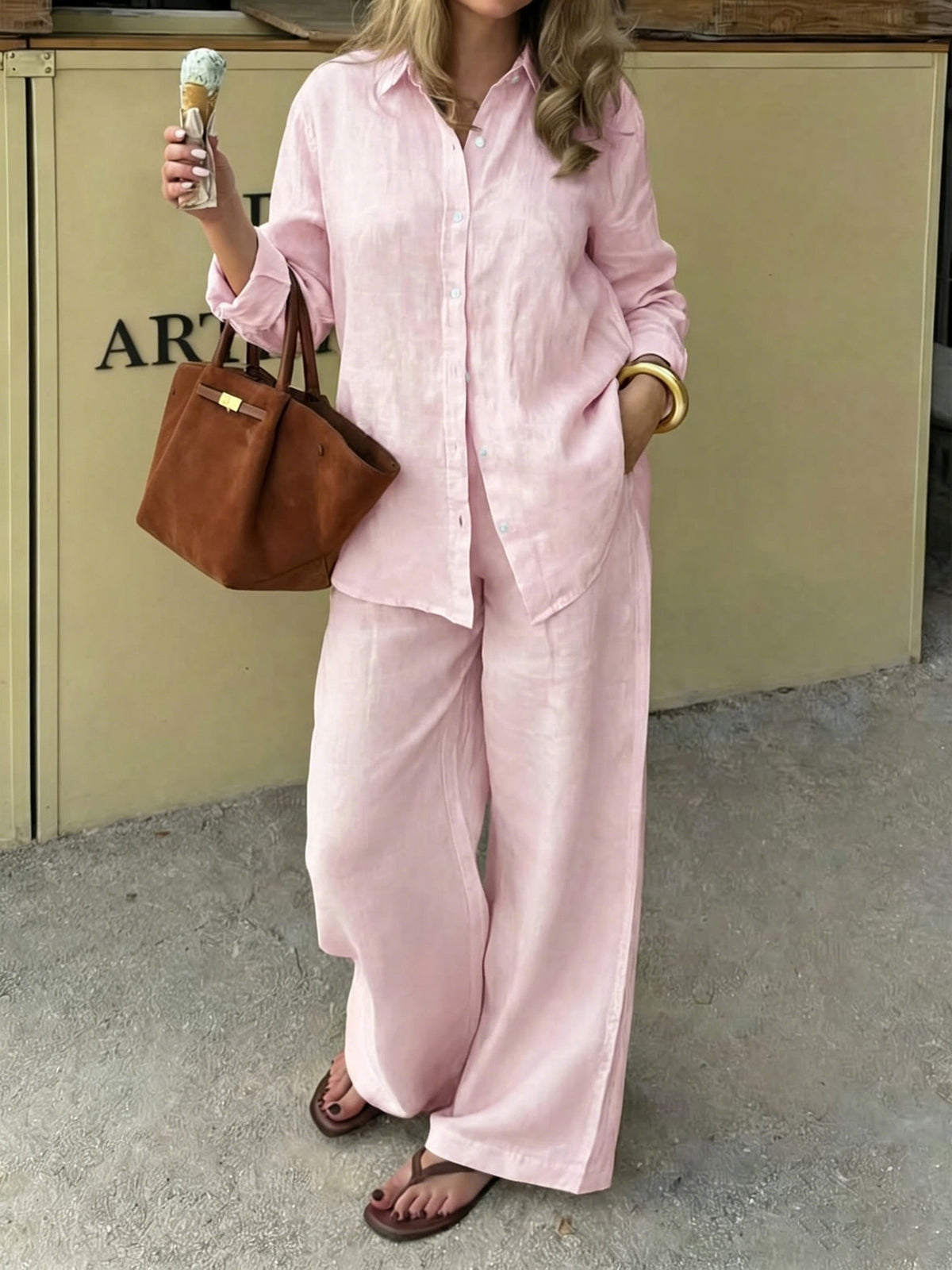 Simple Linen Two-piece Set With A Lapel And Long Sleeves – Premium 0 | RICALOUX