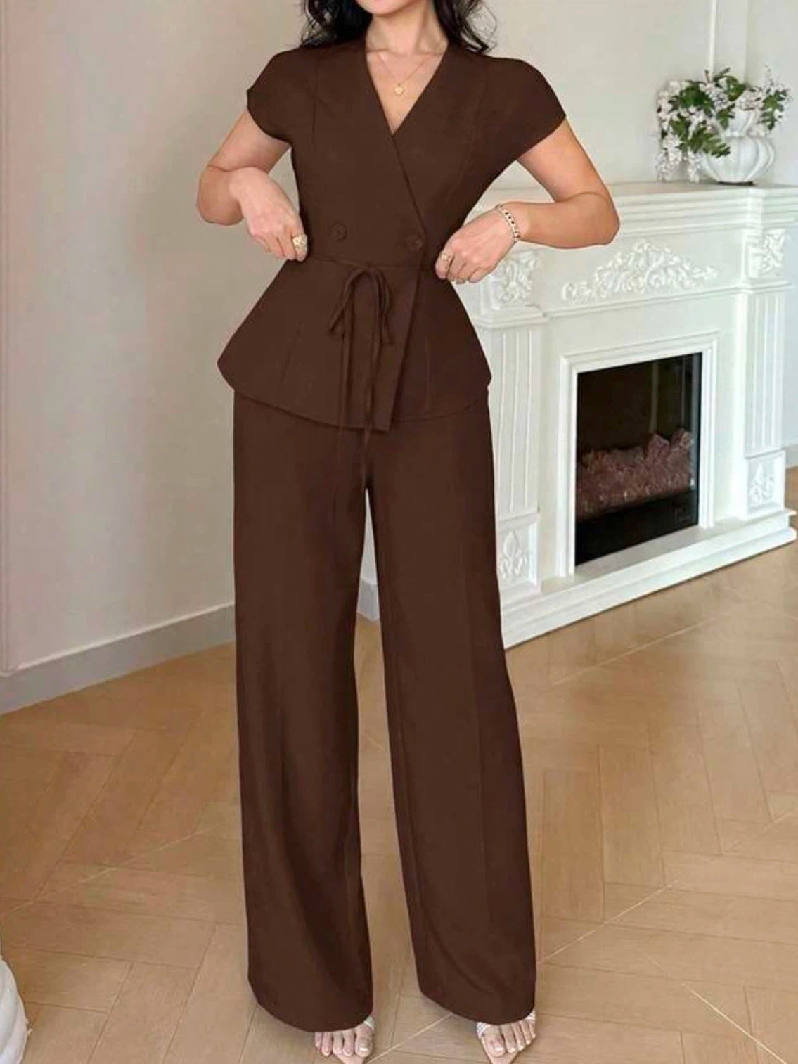 Womens Casual-Style Lace-Up Button Vest And Pants Set – Premium 0 | RICALOUX