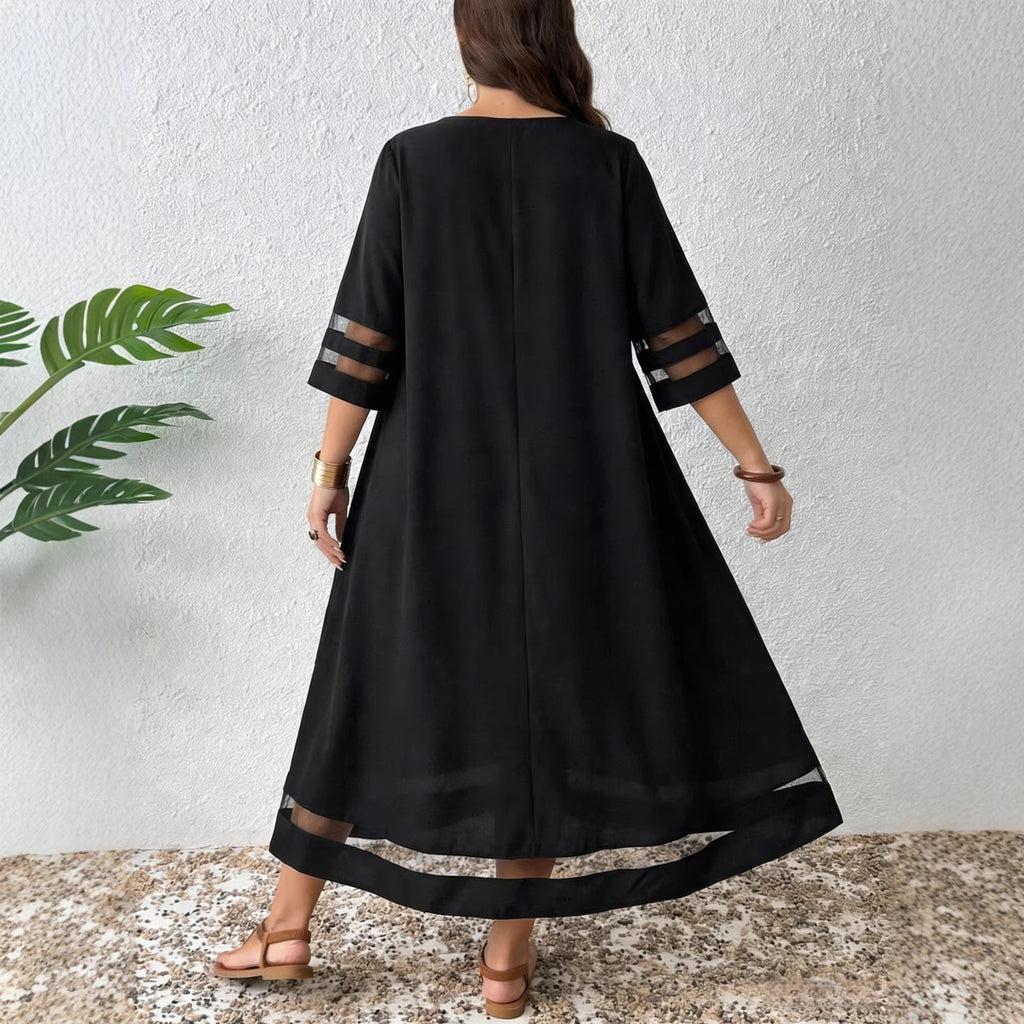 A-line Dress With Mesh-sleeve Paneling by Ricaloux