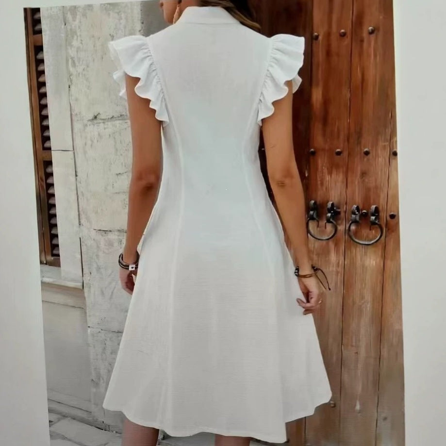 New French-style Fitted-waist Summer Dress With Puff Sleeves And A V-neck by Ricaloux
