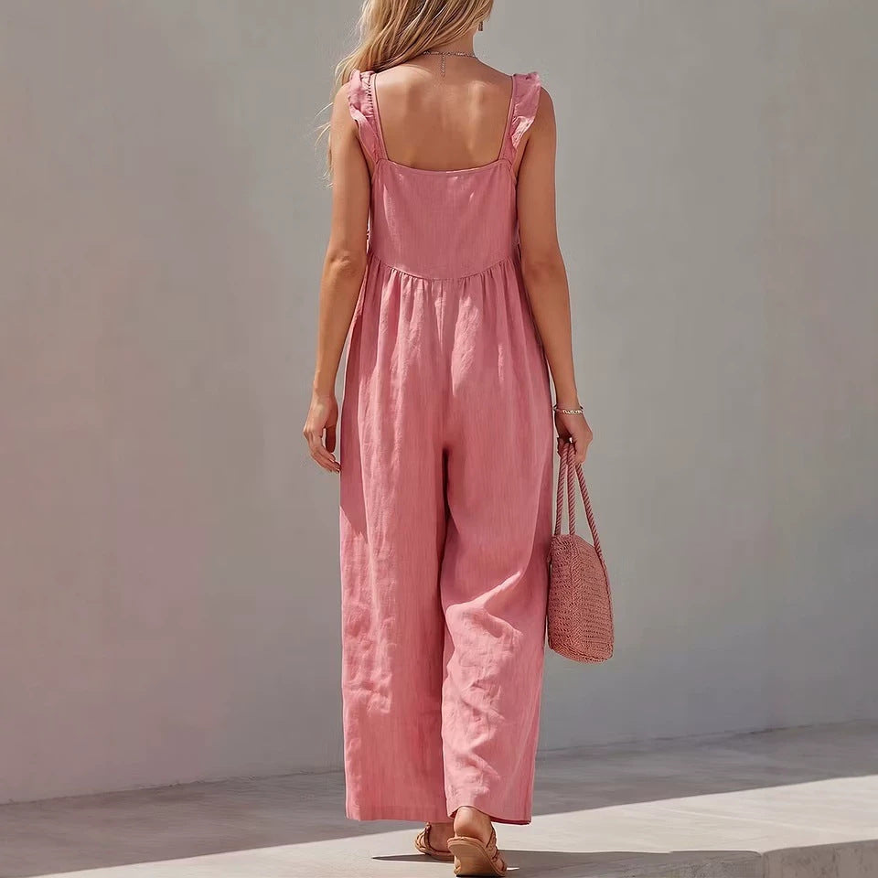 Womens Sleeveless Strap Solid-color Jumpsuit by Ricaloux