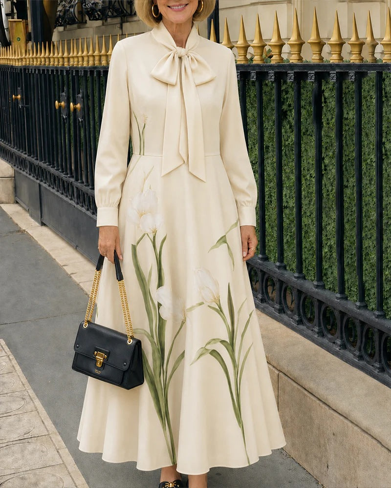 Springautumn Long-sleeve Puff-sleeve Dress With Bow Details At The Hem by Ricaloux