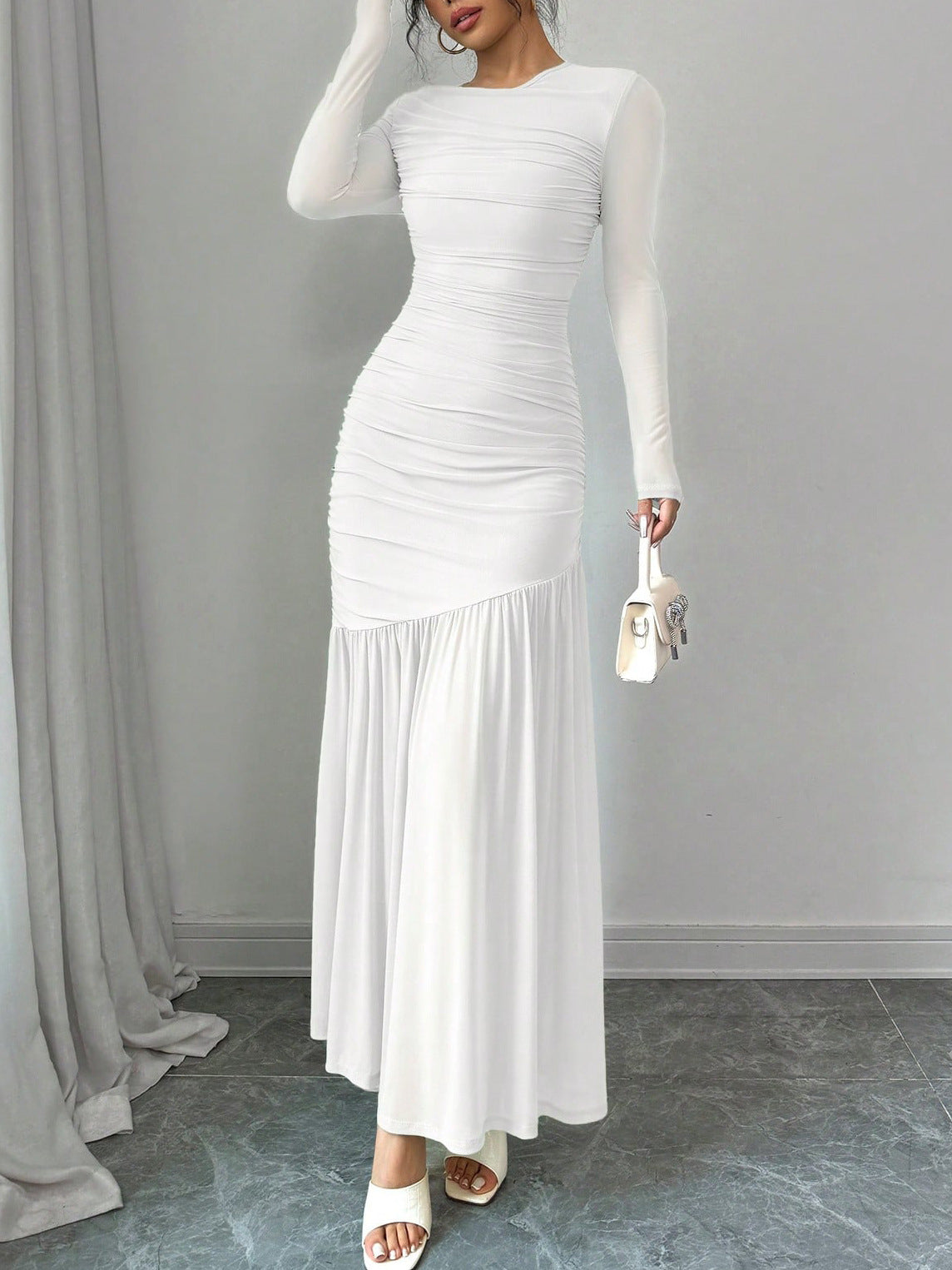 Fashionable Slim-fit Pleated Elegant Long-sleeve Dress – Premium 0 | RICALOUX