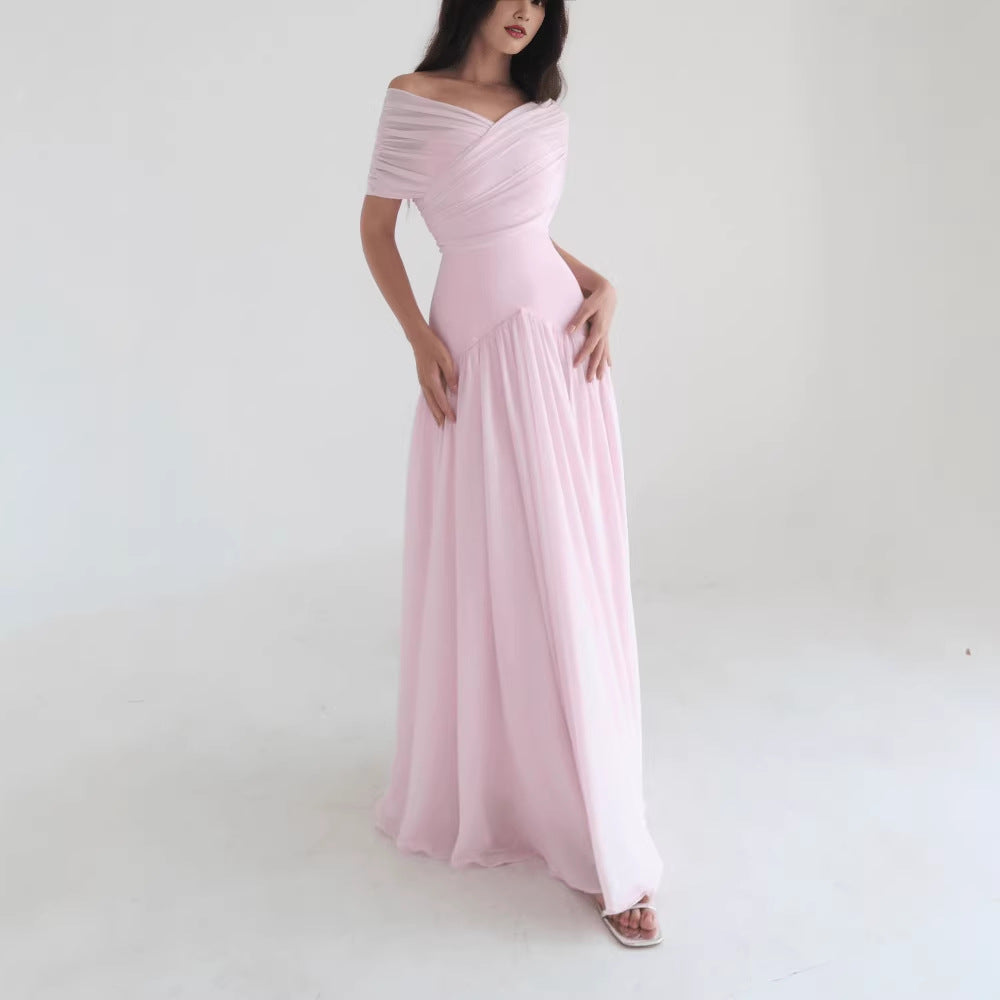 Light Elegant Cross-design Short-sleeve Maxi Dresssoft And Romantic by Ricaloux