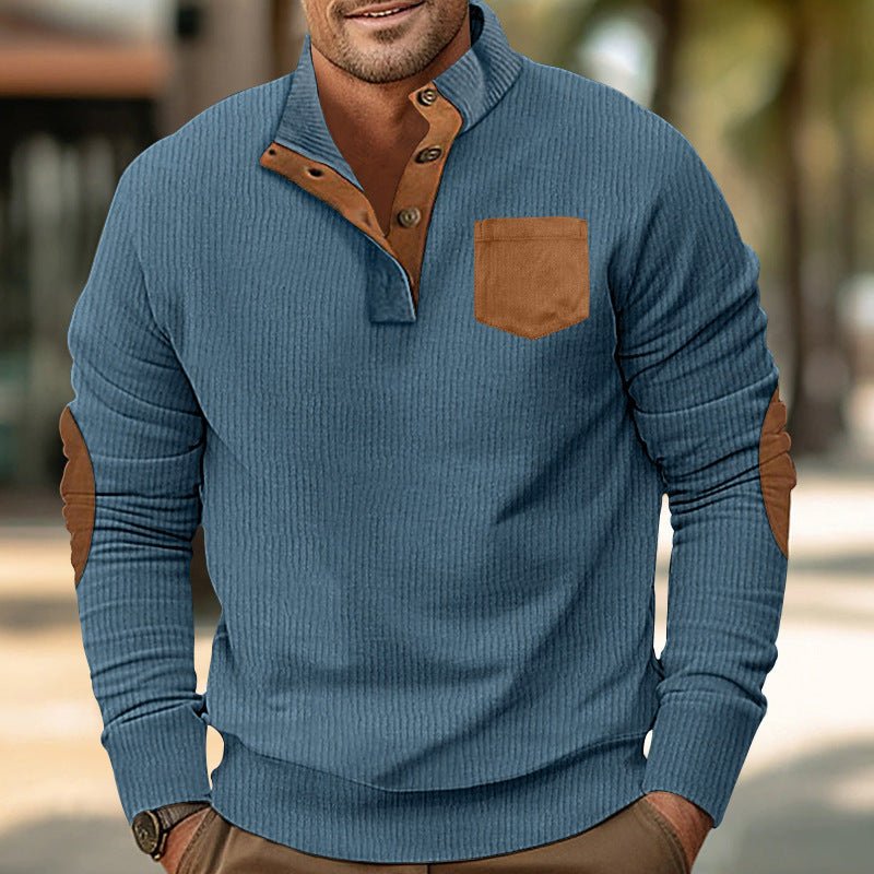 Patch Pocket Jacket Stand Collar Long Sleeve Corduroy Multicolor Hoodie - RICALOUX