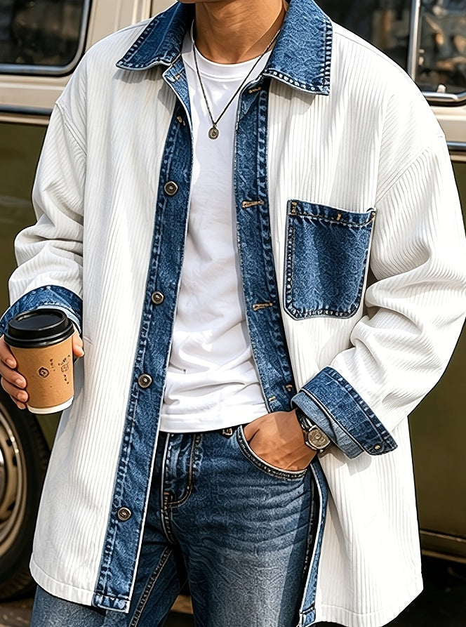 Design-inspired Denim Patch Lapel Coat by Ricaloux