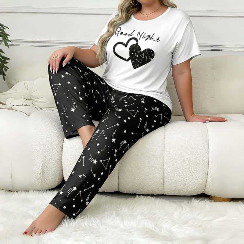 Casual Plus-Size Crew-Neck Short-Sleeve Top And Pants Set by Ricaloux