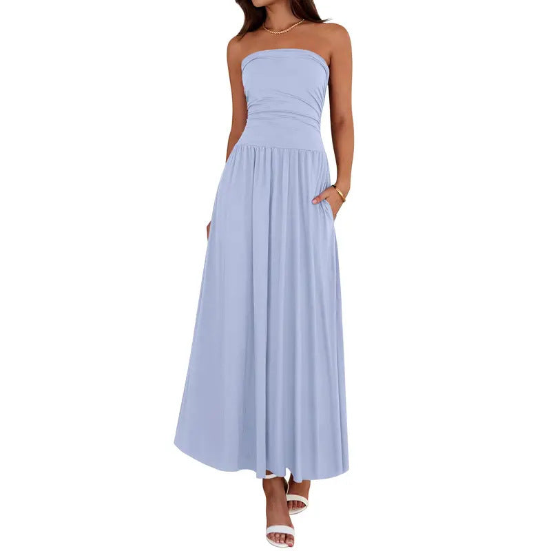Vintage-tinged Pleated Patchwork Strapless Evening Dress by Ricaloux