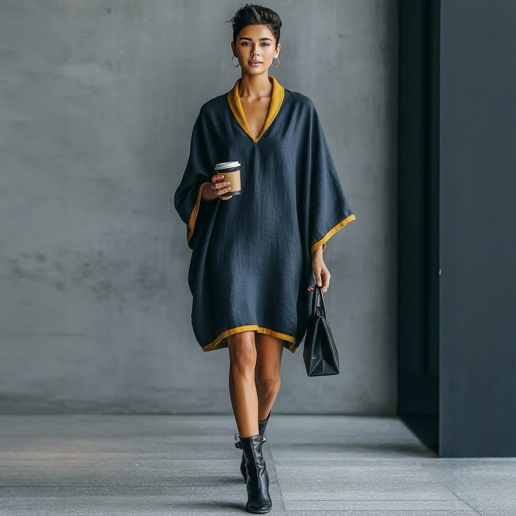 Relaxed-fit Linen-blend V-neck Dress by Ricaloux