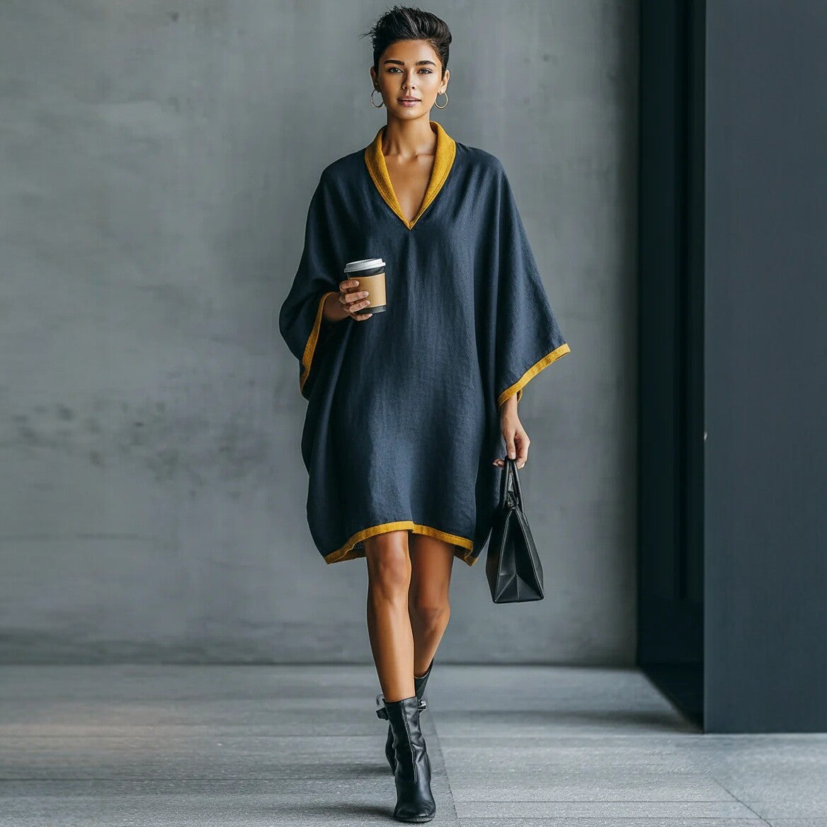 Relaxed-fit Linen-blend V-neck Dress by Ricaloux