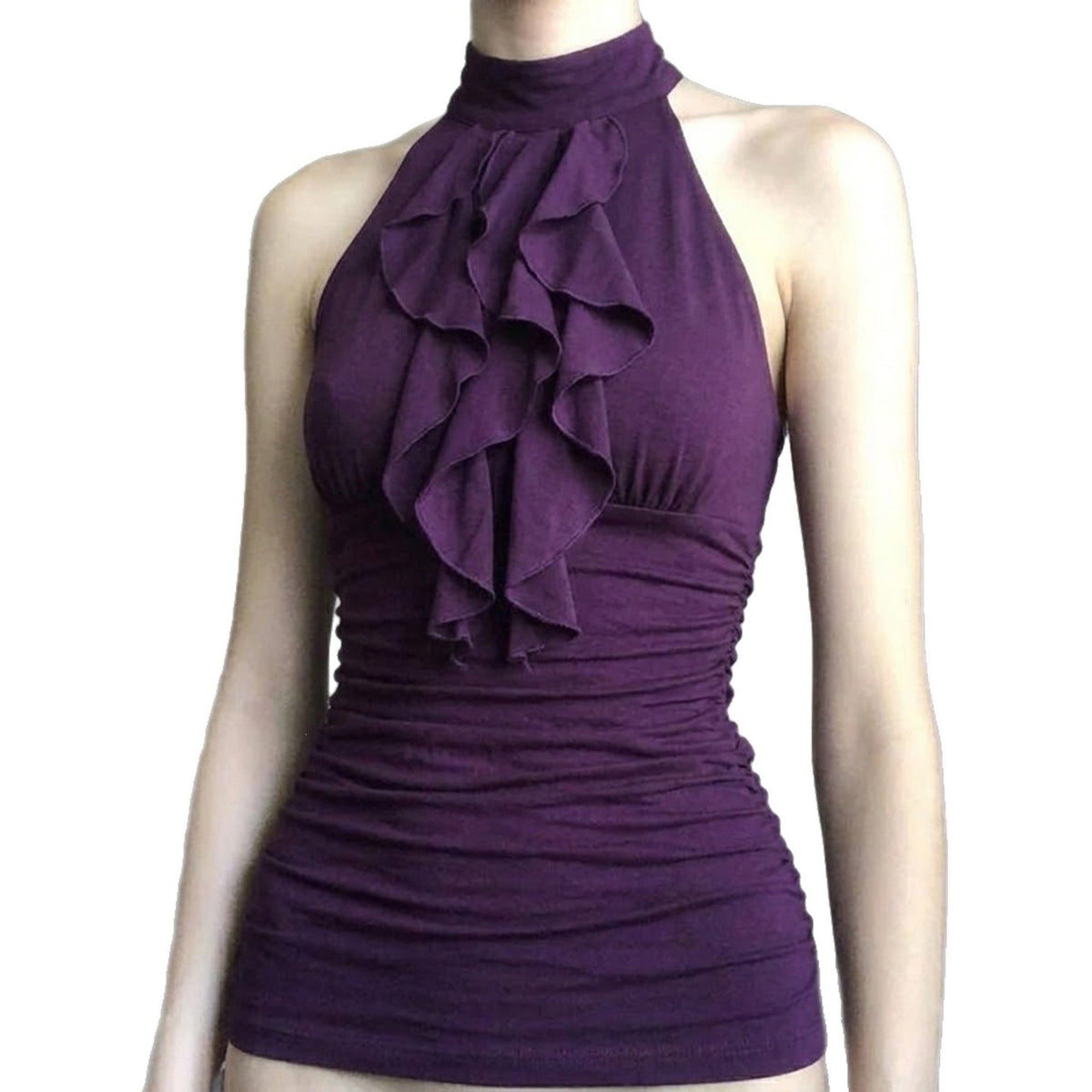 Niche Vintage-style Ruffled Halter-neck Turtleneck Top by Ricaloux