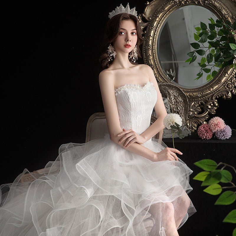 Short Front And Back Length Small Trailing Wedding Dress - RICALOUX