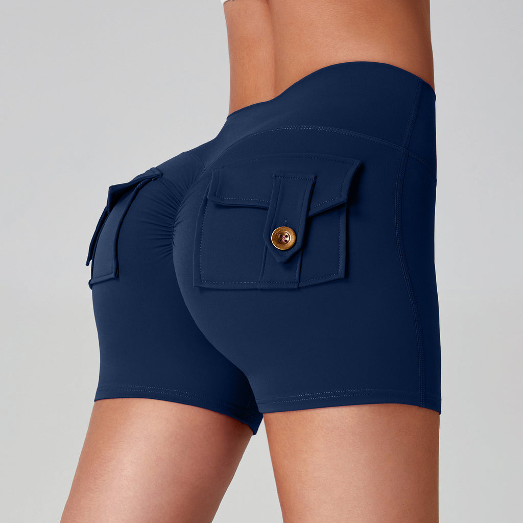 Women's High-Waisted Cargo Yoga Shorts With Pocket, Peach Hip Design Bare-Skin Feel, High Elastic, Quick-Dry Running & Fitness Pants by Ricaloux