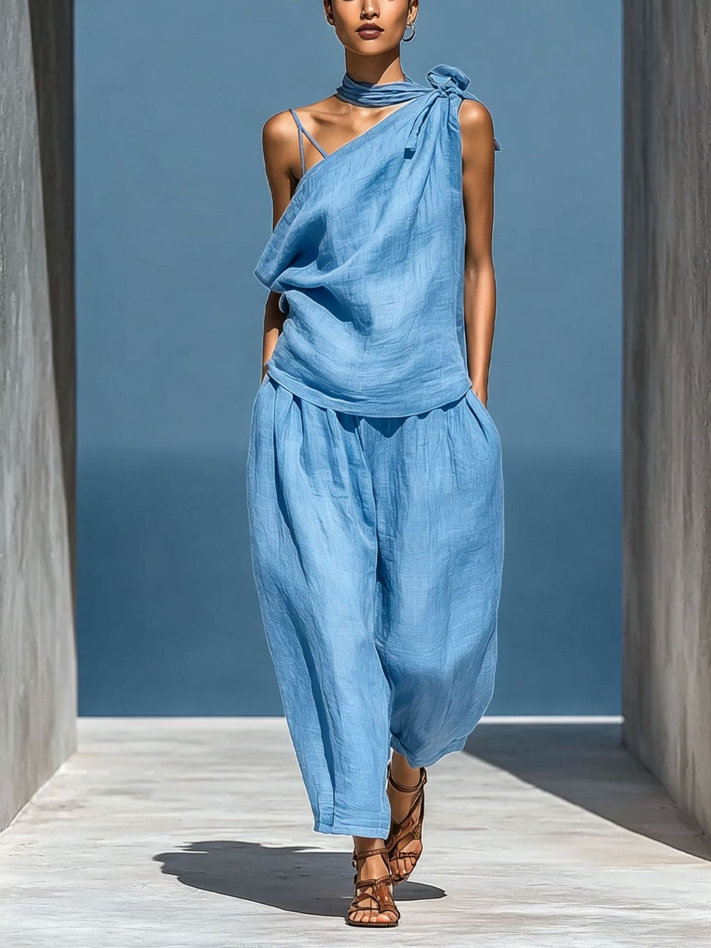 Dropped-shoulder Top And Loose-fitting Wide-leg Pants Set by Ricaloux
