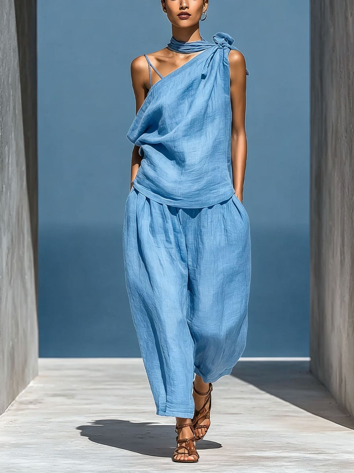 Dropped-shoulder Top And Loose-fitting Wide-leg Pants Set by Ricaloux
