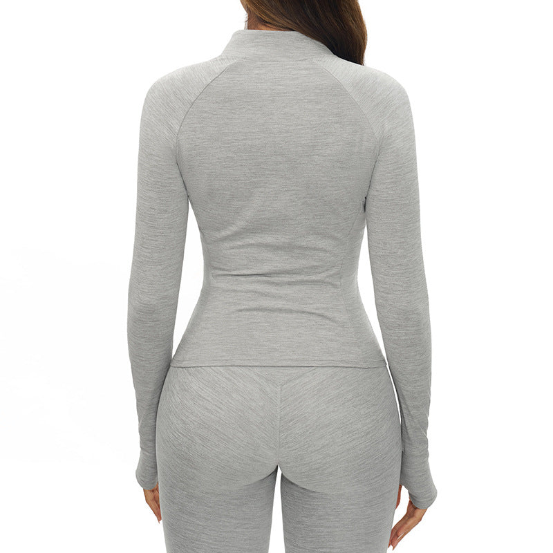 Brushed Long-sleeve Jacket With Zip Pockets Quick-drying And Form-fitting by Ricaloux